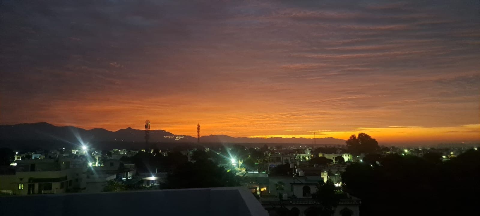 Sunset over Dehradun with the Shivalik hills on the horizon